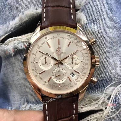 Breitling Transocean White Face Brown Leather 46mm Copy Watch